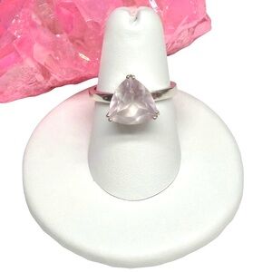 Rose Quartz Ring Trillion Cut Size 9 Solid 925 Sterling Silver